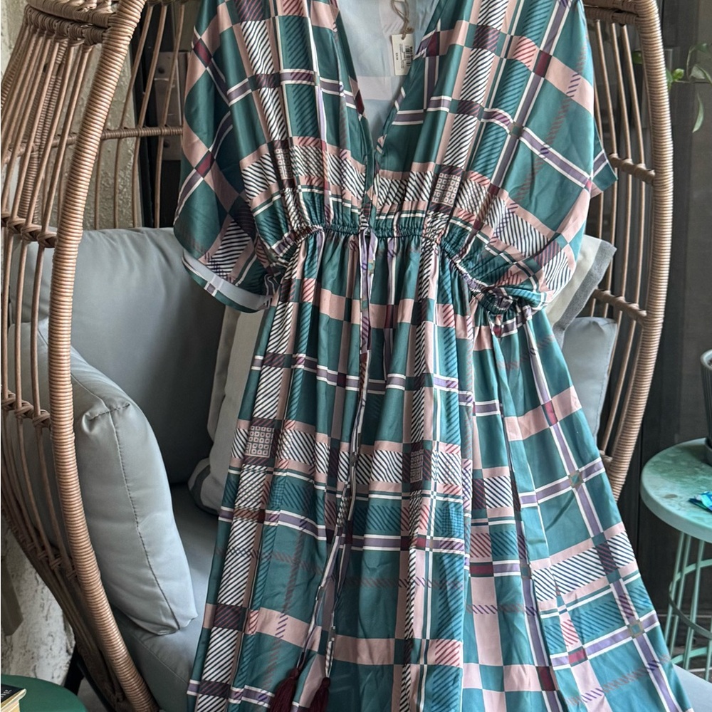 World Market Green Printed Maxi Caftan Dress - NWT Sz L/XL